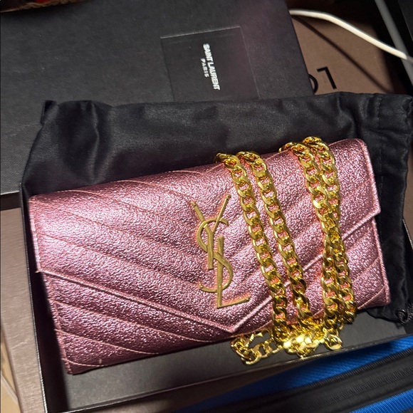 Yves Saint Laurent Handbags - Authentic Shiny Matalic Pink YSL Yves Saint Laurent Wallet Genuine Leather